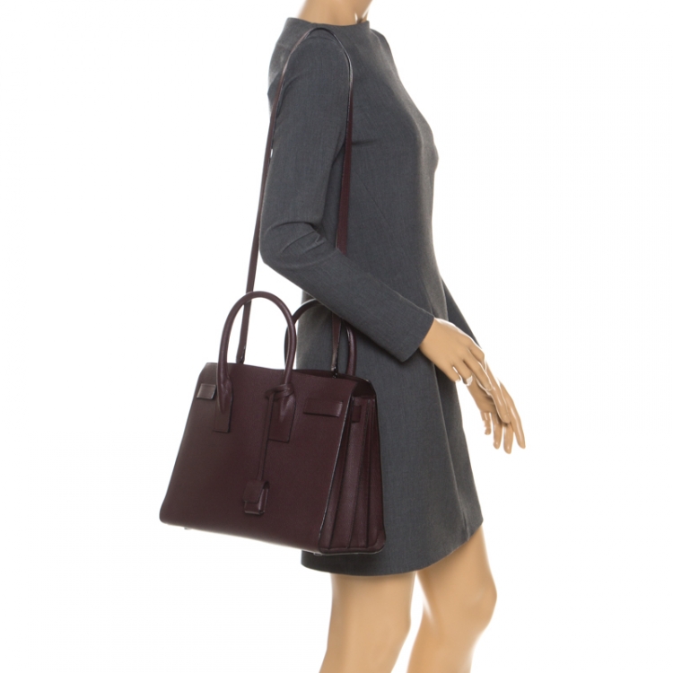 Pre Owned Saint Laurent Paris Maroon Leather Small Classic Sac De Jour Tote