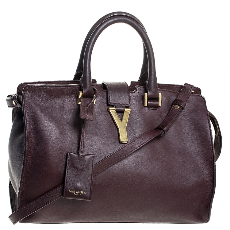 Pre Owned Saint Laurent Paris Burgundy Leather Small Cabas Ligne Y Tote
