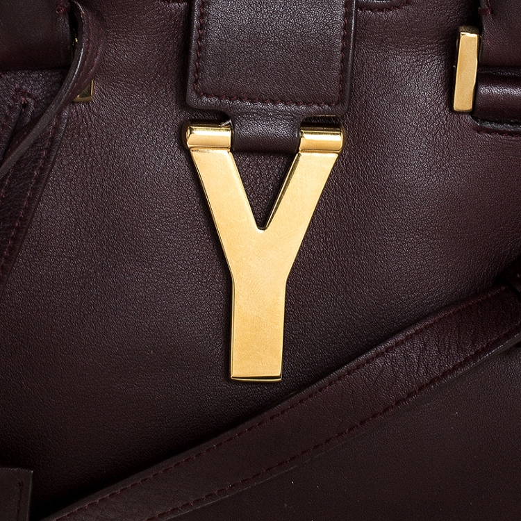 Pre Owned Saint Laurent Paris Burgundy Leather Small Cabas Ligne Y Tote