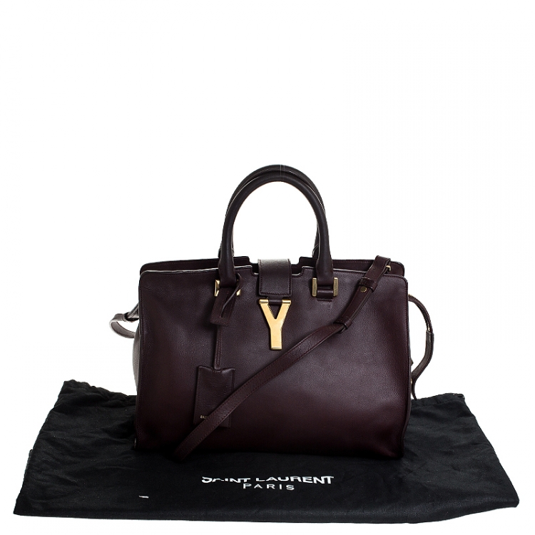 Pre Owned Saint Laurent Paris Burgundy Leather Small Cabas Ligne Y Tote