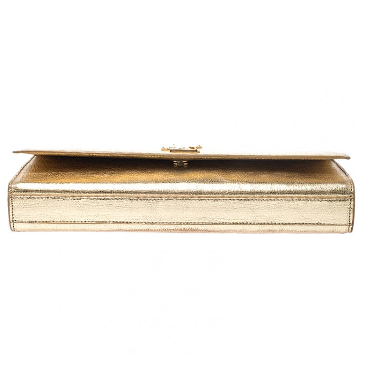 Pre Owned Saint Laurent Paris Gold Leather Monogram Cassandre Clutch