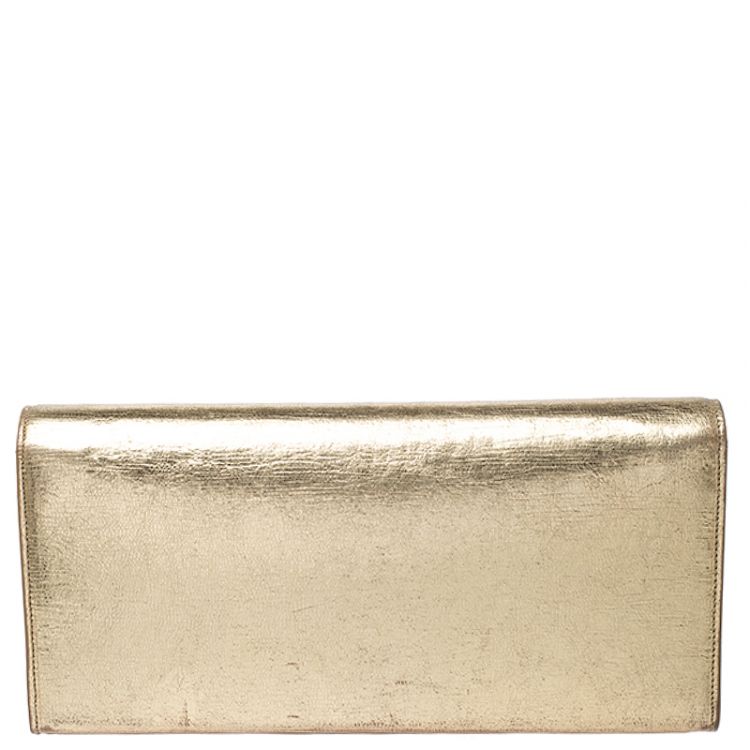Pre Owned Saint Laurent Paris Gold Leather Monogram Cassandre Clutch