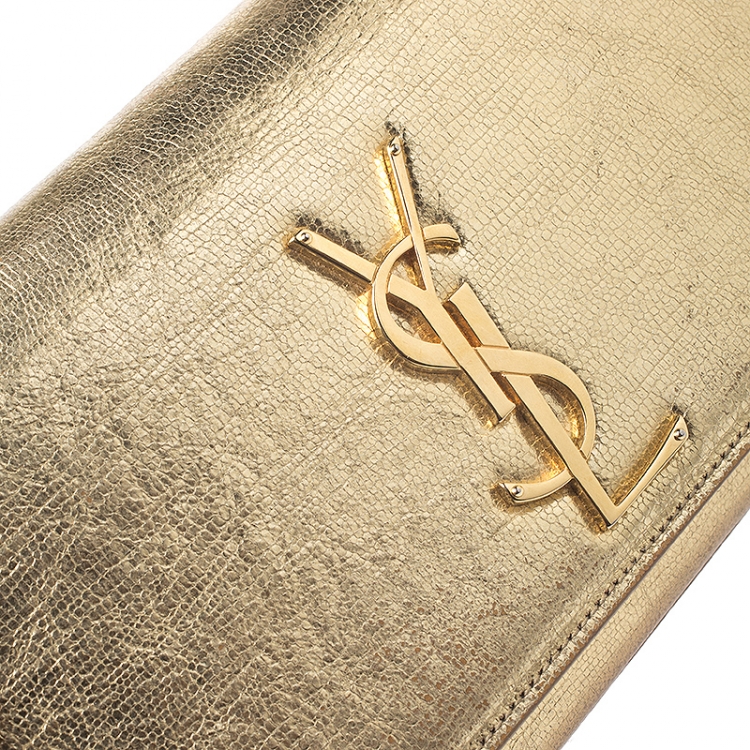 Pre Owned Saint Laurent Paris Gold Leather Monogram Cassandre Clutch