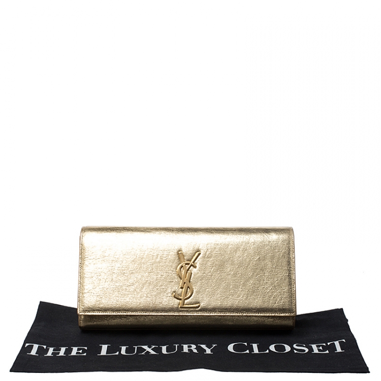 Pre Owned Saint Laurent Paris Gold Leather Monogram Cassandre Clutch