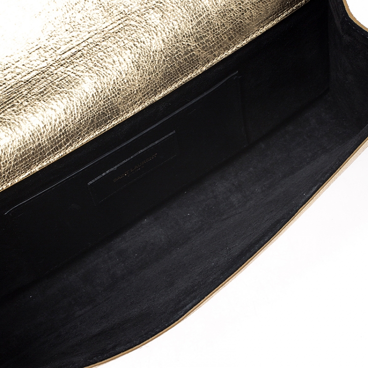 Pre Owned Saint Laurent Paris Gold Leather Monogram Cassandre Clutch