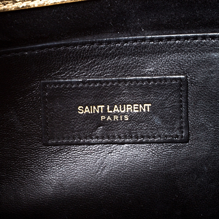 Pre Owned Saint Laurent Paris Gold Leather Monogram Cassandre Clutch