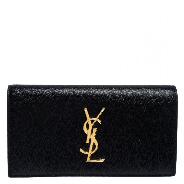 Pre Owned Saint Laurent Paris Black Leather Kate Wallet