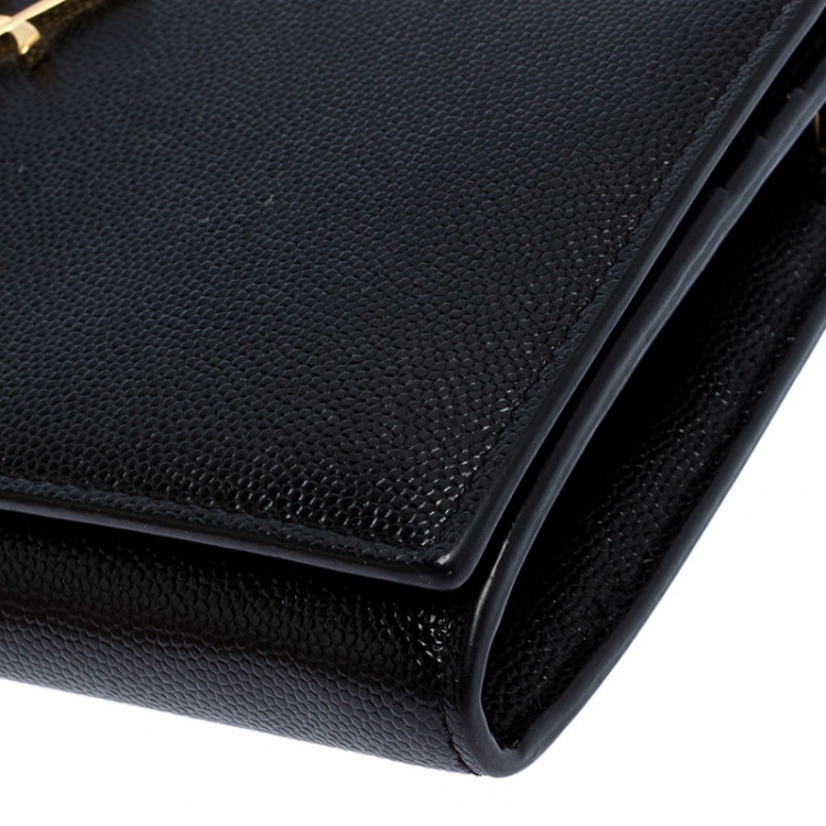Pre Owned Saint Laurent Paris Black Leather Kate Wallet
