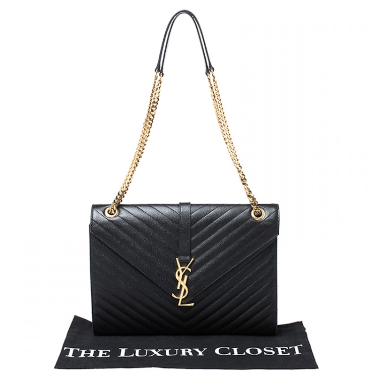 Pre Owned Saint Laurent Black Matelasse Leather Large Cassandre Flap Bag