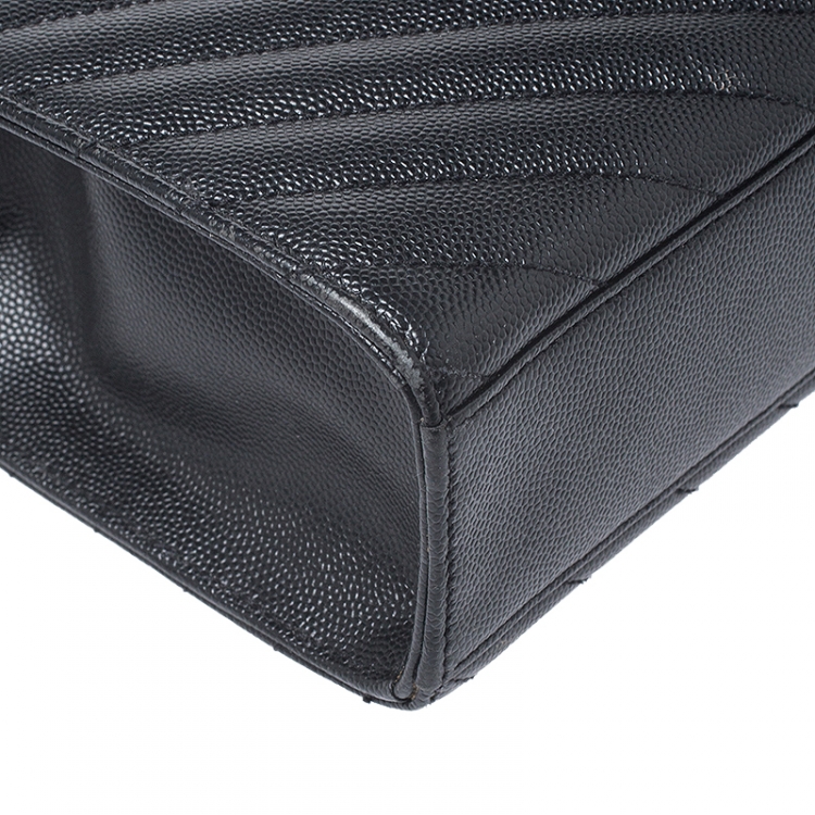 Pre Owned Saint Laurent Black Matelasse Leather Large Cassandre Flap Bag