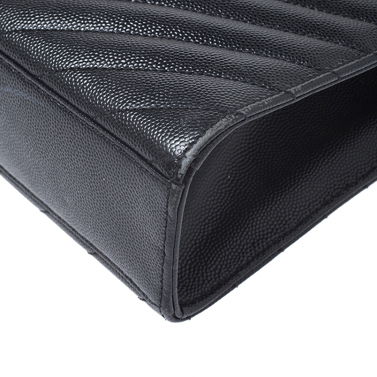 Pre Owned Saint Laurent Black Matelasse Leather Large Cassandre Flap Bag