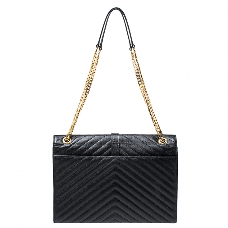 Pre Owned Saint Laurent Black Matelasse Leather Large Cassandre Flap Bag