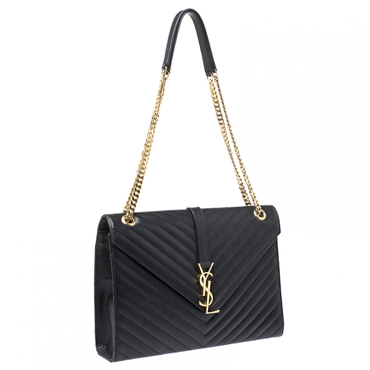Pre Owned Saint Laurent Black Matelasse Leather Large Cassandre Flap Bag