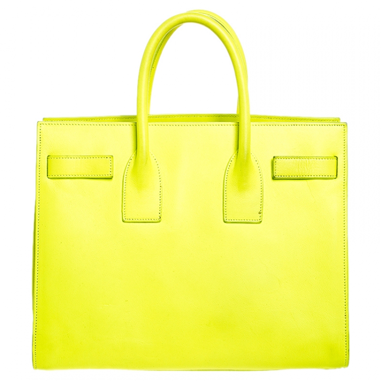 Pre Owned Saint Laurent Neon Green Leather Small Classic Sac De Jour Tote