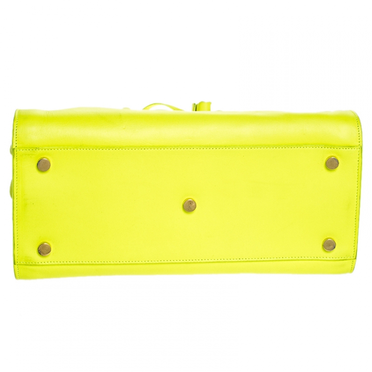 Pre Owned Saint Laurent Neon Green Leather Small Classic Sac De Jour Tote