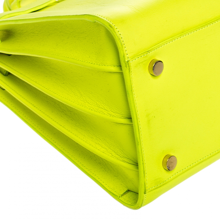 Pre Owned Saint Laurent Neon Green Leather Small Classic Sac De Jour Tote
