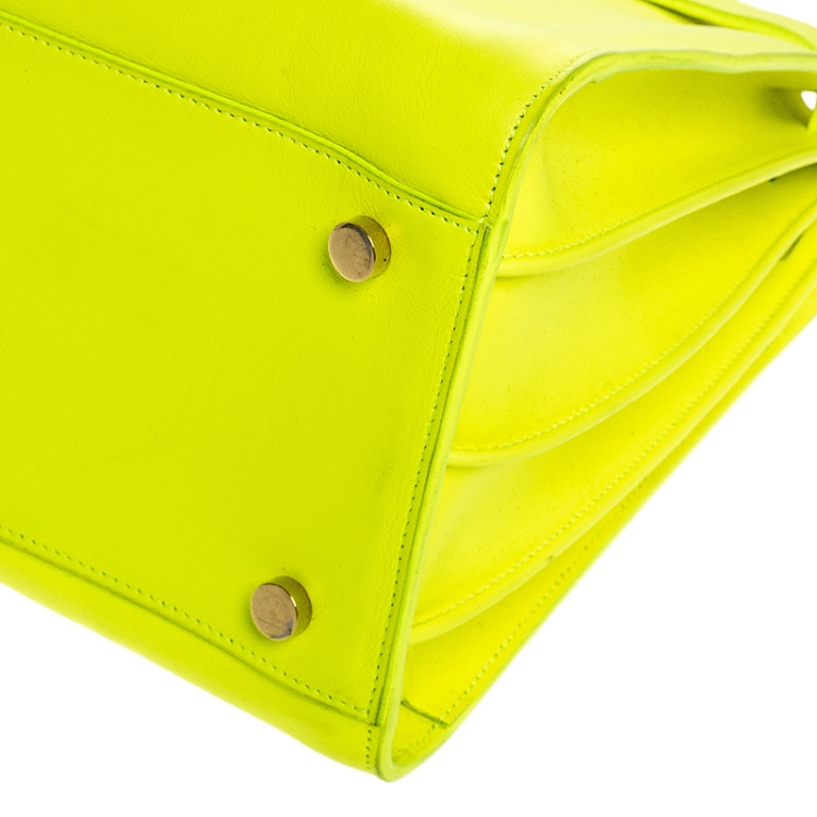 Pre Owned Saint Laurent Neon Green Leather Small Classic Sac De Jour Tote