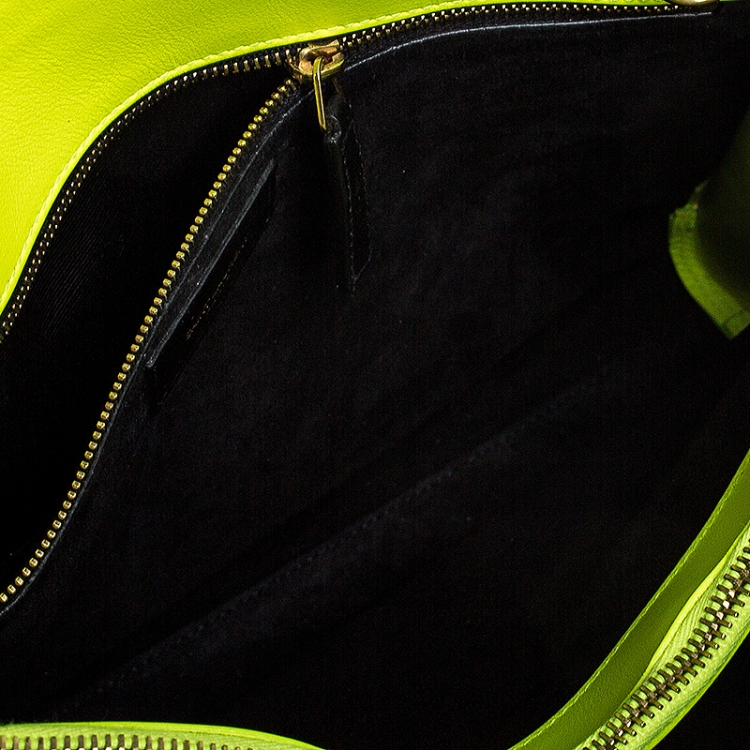 Pre Owned Saint Laurent Neon Green Leather Small Classic Sac De Jour Tote