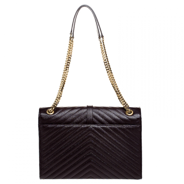 Pre Owned Saint Laurent Burgundy Matelasse Leather Large Cassandre Flap Bag
