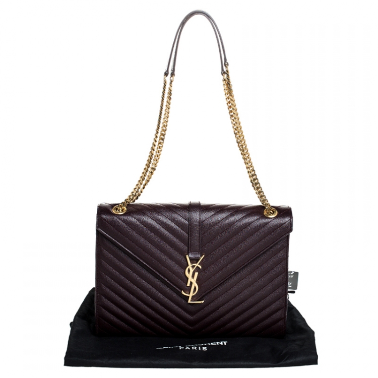 Pre Owned Saint Laurent Burgundy Matelasse Leather Large Cassandre Flap Bag