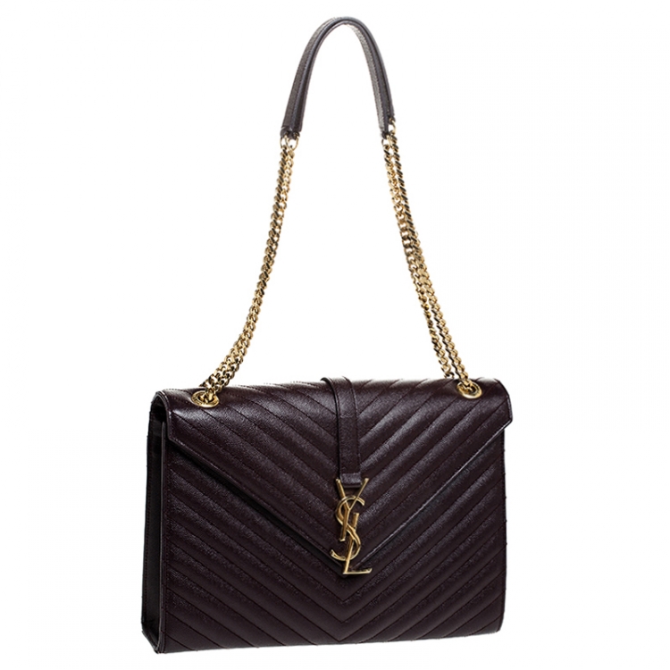 Pre Owned Saint Laurent Burgundy Matelasse Leather Large Cassandre Flap Bag