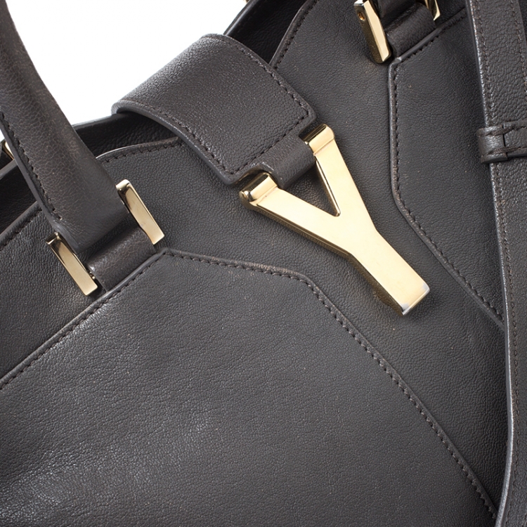 Pre Owned Saint Laurent Paris Grey Leather Small Cabas Chyc Tote
