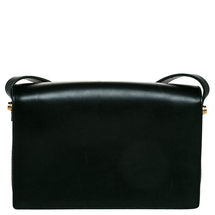 Pre Owned Saint Laurent Green Leather Medium Lulu Shoulder Bag