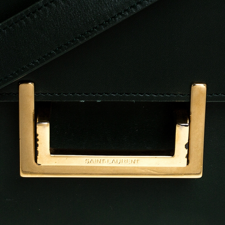 Pre Owned Saint Laurent Green Leather Medium Lulu Shoulder Bag
