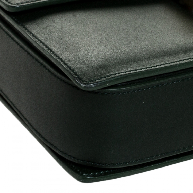 Pre Owned Saint Laurent Green Leather Medium Lulu Shoulder Bag