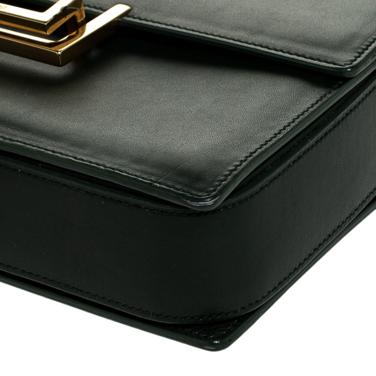 Pre Owned Saint Laurent Green Leather Medium Lulu Shoulder Bag