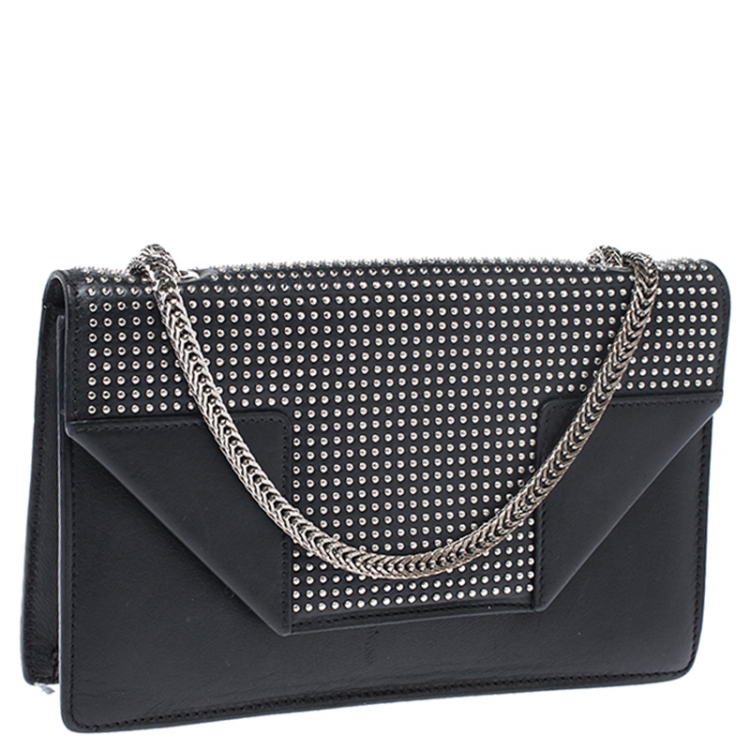 Pre Owned Saint Laurent Paris Black Leather Small Studded Betty Flap Bag 