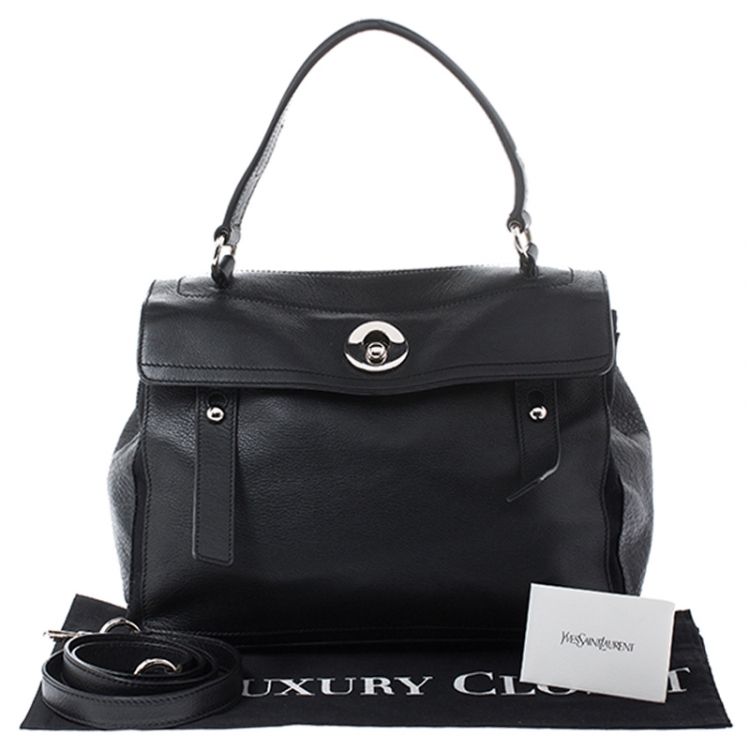 Pre Owned Saint Laurent Paris Black Leather Medium Muse Two Satchel