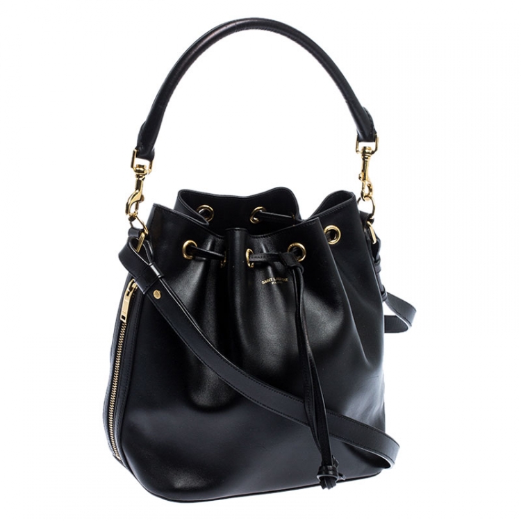 Pre Owned Saint Laurent Paris Black Leather Emmanuelle Drawstring Bucket Bag