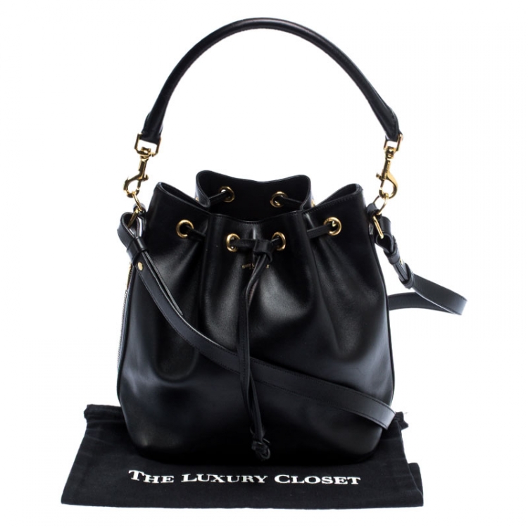 Pre Owned Saint Laurent Paris Black Leather Emmanuelle Drawstring Bucket Bag