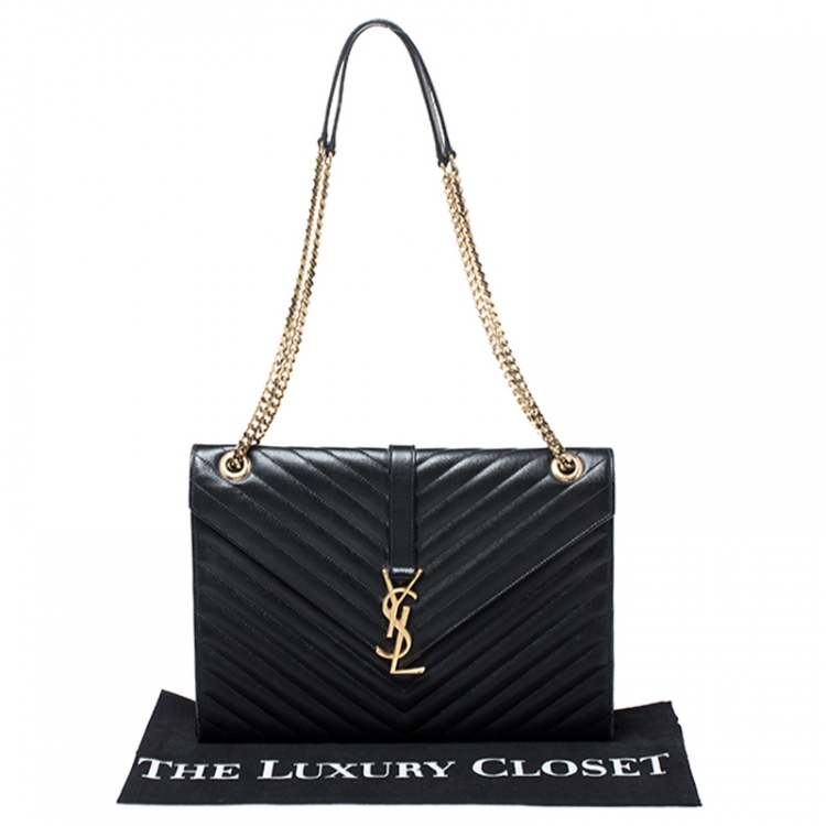 Pre Owned Saint Laurent Black Matelasse Leather Large Cassandre Flap Bag