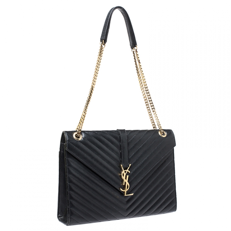 Pre Owned Saint Laurent Black Matelasse Leather Large Cassandre Flap Bag