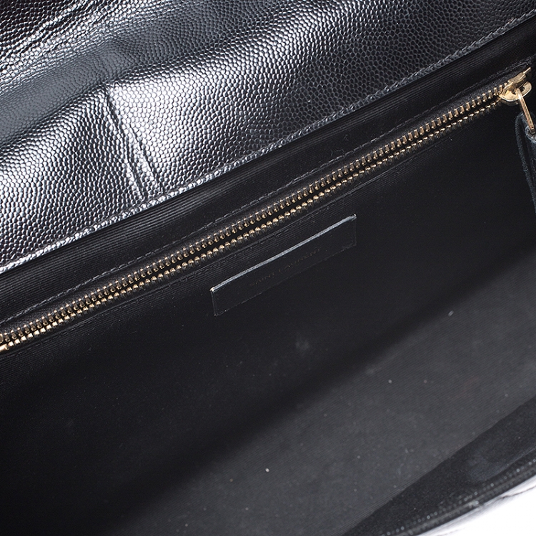 Pre Owned Saint Laurent Black Matelasse Leather Large Cassandre Flap Bag