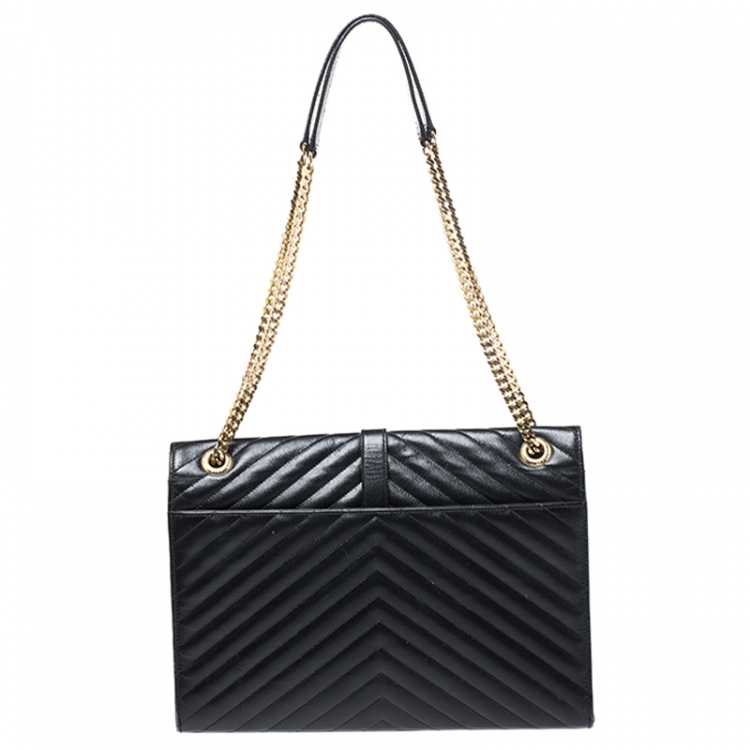 Pre Owned Saint Laurent Black Matelasse Leather Large Cassandre Flap Bag