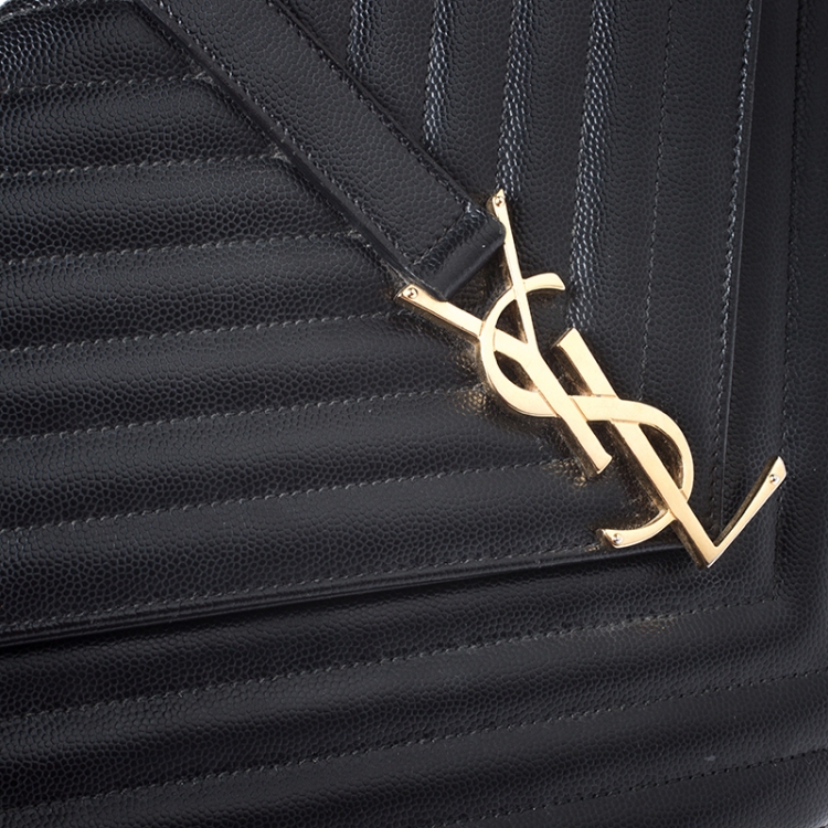 Pre Owned Saint Laurent Black Matelasse Leather Large Cassandre Flap Bag