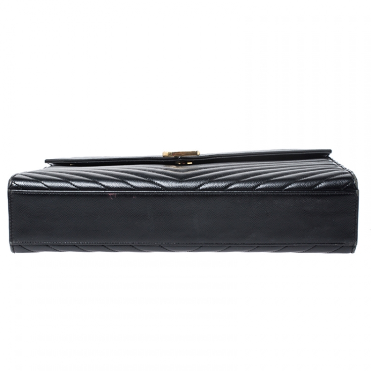 Pre Owned Saint Laurent Black Matelasse Leather Large Cassandre Flap Bag