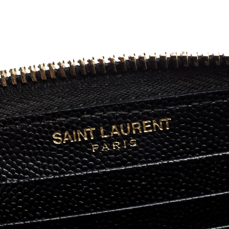مملوكة مسبقًا Saint Laurent Paris Black Matelasse Leather Monogram Zip Around Wristlet Wallet