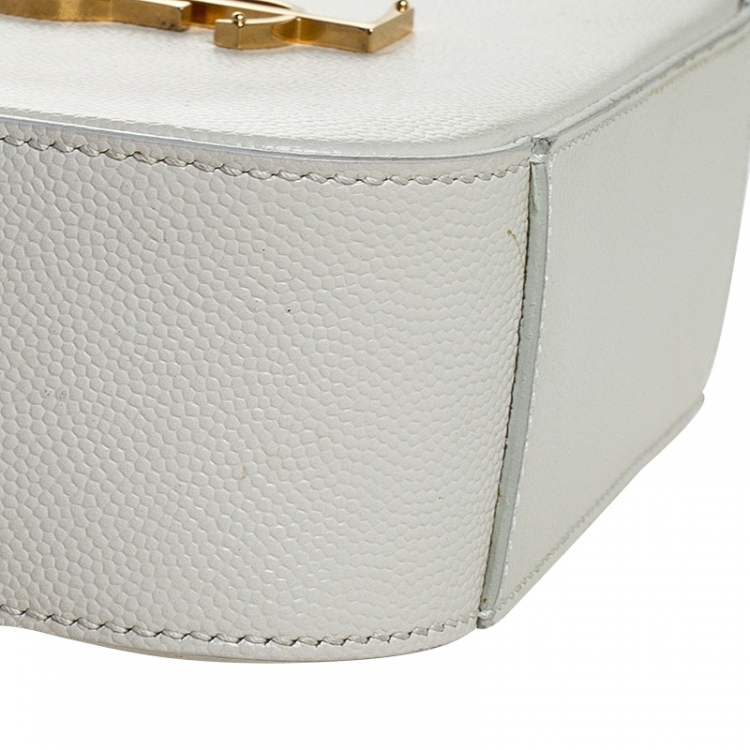 Pre Owned Saint Laurent Paris White Leather Monogramme Camera Crossbody Bag