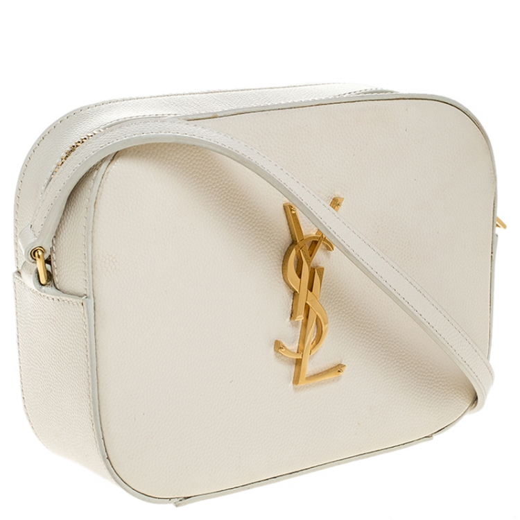 Pre Owned Saint Laurent Paris White Leather Monogramme Camera Crossbody Bag