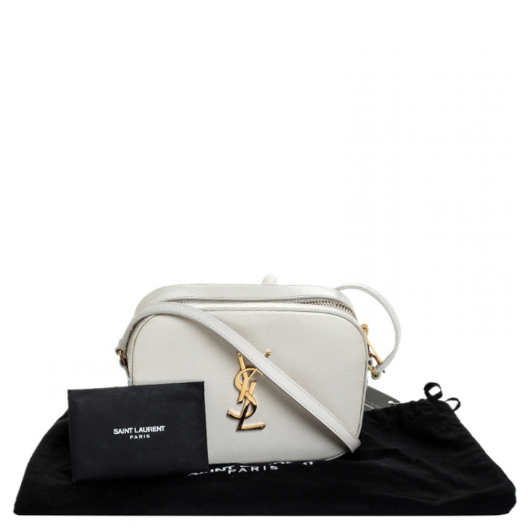 Pre Owned Saint Laurent Paris White Leather Monogramme Camera Crossbody Bag