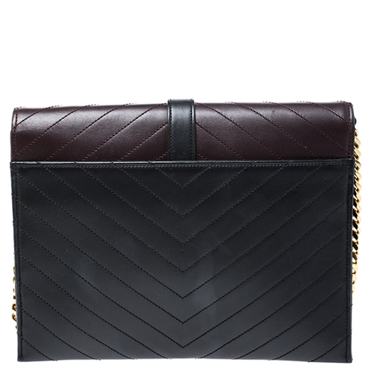 Pre Owned Saint Laurent Paris Black/Maroon Matelasse Leather Small Envelope Chain Shoulder Bag