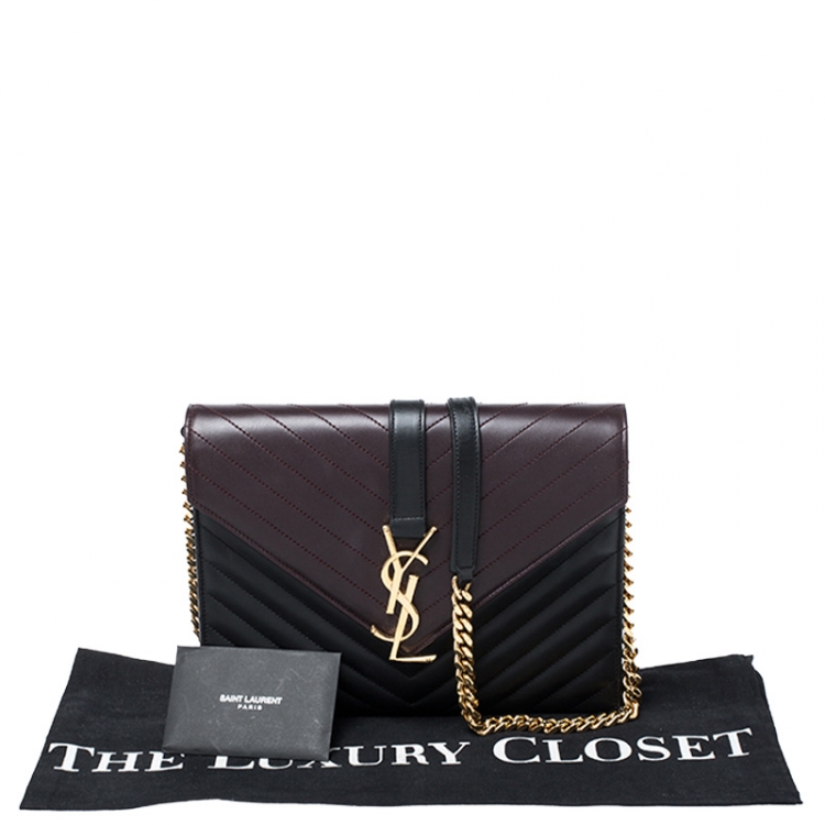 Pre Owned Saint Laurent Paris Black/Maroon Matelasse Leather Small Envelope Chain Shoulder Bag