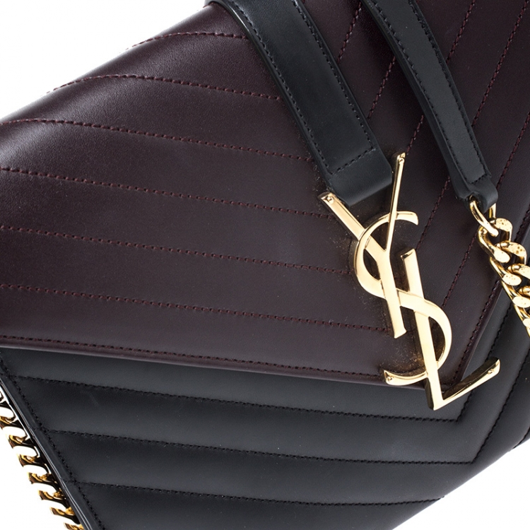 Pre Owned Saint Laurent Paris Black/Maroon Matelasse Leather Small Envelope Chain Shoulder Bag