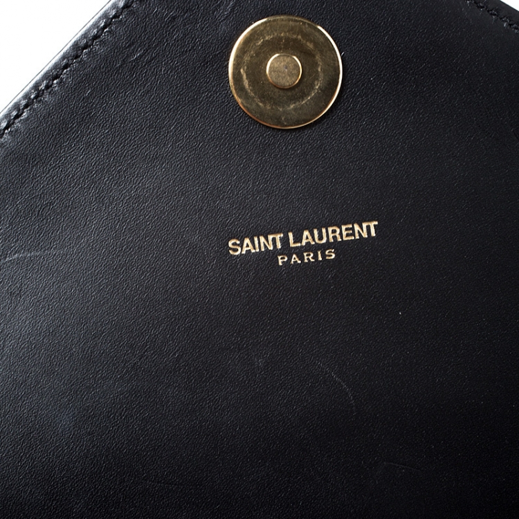 Pre Owned Saint Laurent Paris Black/Maroon Matelasse Leather Small Envelope Chain Shoulder Bag
