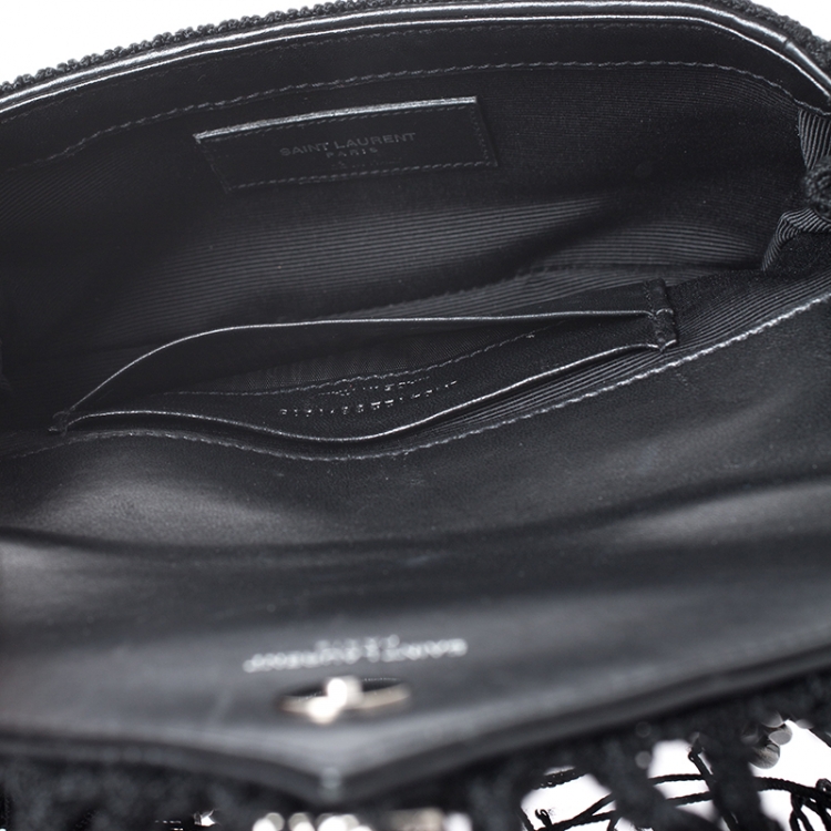 Pre Owned Saint Laurent Black Crochet and Python Embossed Leather Baby Monogram Crossbody Bag