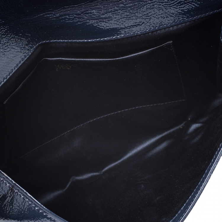 Pre Owned Saint Laurent Paris Navy Blue Patent Leather Belle De Jour Clutch